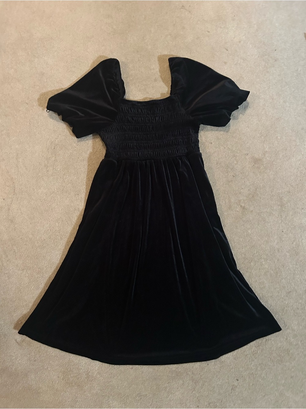 Black Velvet Puff-Sleeve Dress